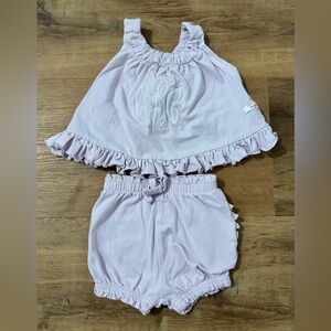 Ruffle Butts Purple Ruffle Trim Baby Set “cBc” Monogram 0-3 months